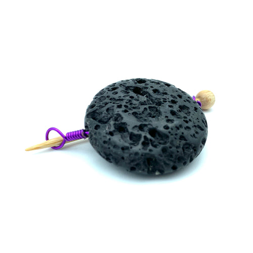 Handmade Natural Stone Shawl Pin ~ Lava Stone with Purple Wire