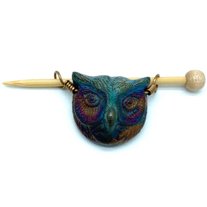 Handmade Ceramic Shawl Pin ~ Raku Owl
