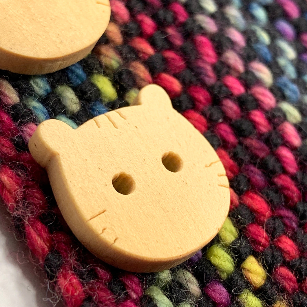 Natural Wooden Kitty Buttons ~ Set of 5